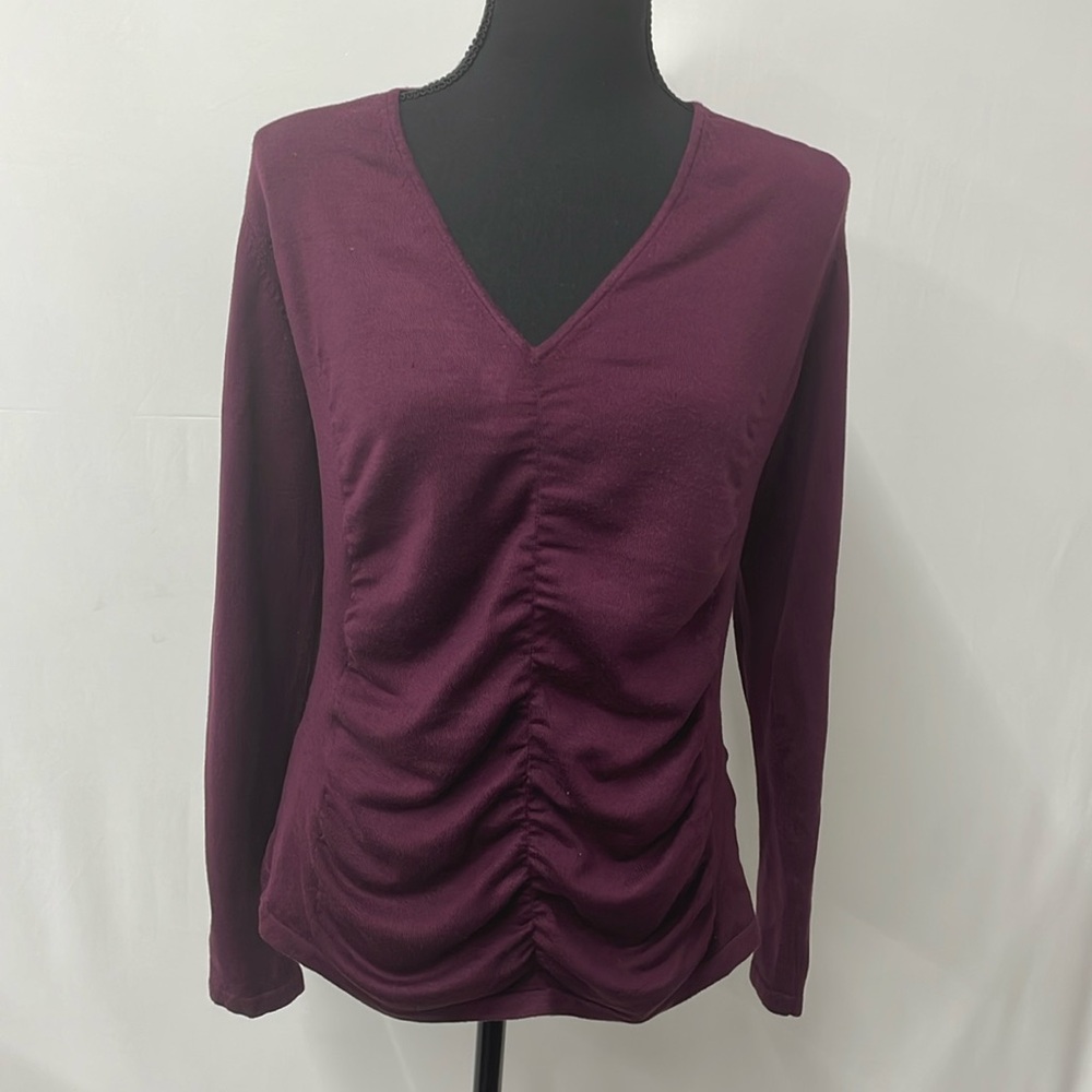Banana Republic stretch silk blend lightweight sweater, v-neck, plum, size Large